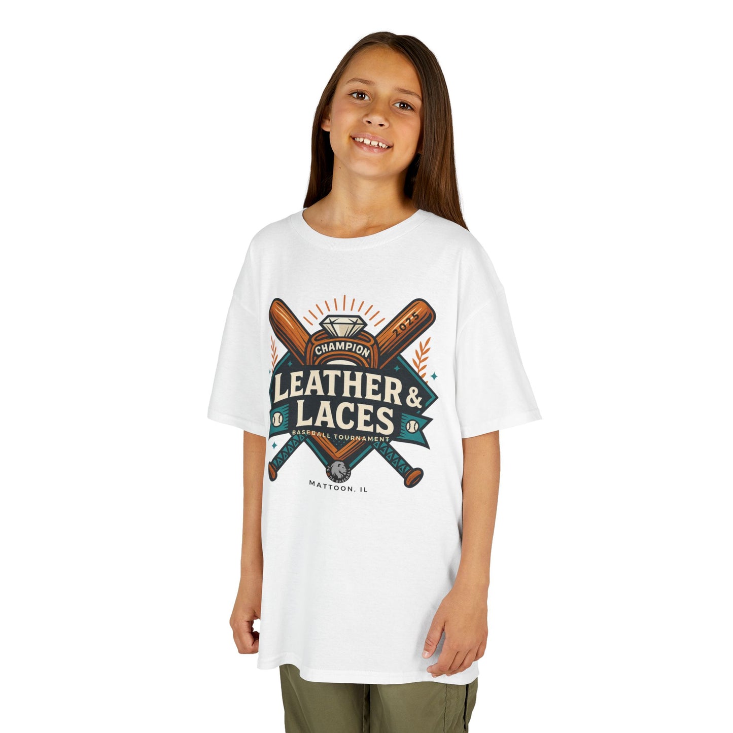 (YOUTH) 2025 Leather & Laces Baseball Tournament Tee (100% Cotton)