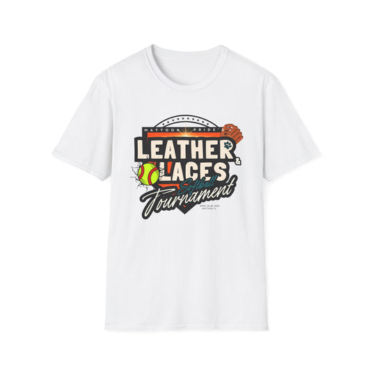 (ADULT) Leather & Laces SOFTBALL TOURNAMENT Unisex Softstyle Tee (Multi Color Choices)