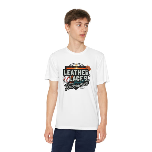 (Youth) Leather & Laces BASEBALL Tournament Athletic Tee (WHITE)