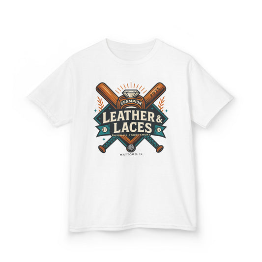 (YOUTH) 2025 Leather & Laces Baseball Tournament Tee (100% Cotton)