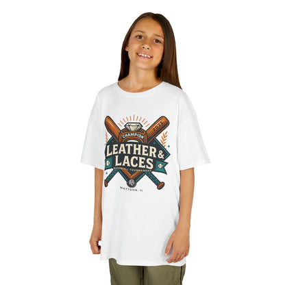 (YOUTH) 2025 Leather & Laces Baseball Tournament Tee (100% Cotton)