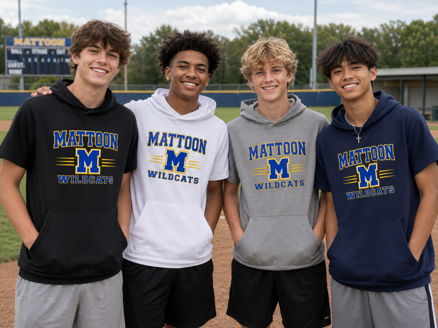 YOUTH Mattoon Wildcats Short Sleeve Athletic Style Hoodie - (Multiple Color Choices)